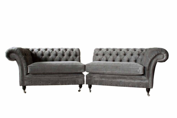Chesterfield four-seater sofa 4-seater sofas fabric polyester gray furniture