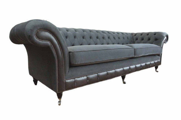 Design Couch Luxury Upholstered Sofa 4-Seater Chesterfield Luxury Gray
