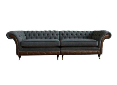 Design Chesterfield Fabric Couch Sofa 4-Seater Upholstery Gray Sofas New