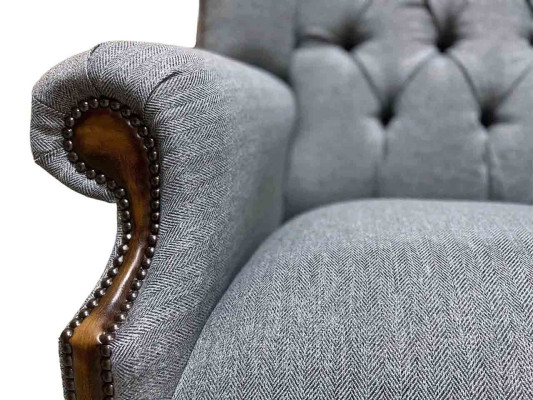 Ear chair Chesterfield armchair couch 1-seater gray fabric textile new