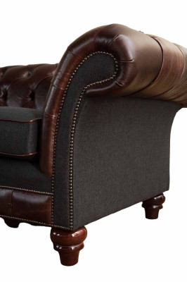 Brown Chesterfield classic English style 3-seat upholstered sofa couch 230cm