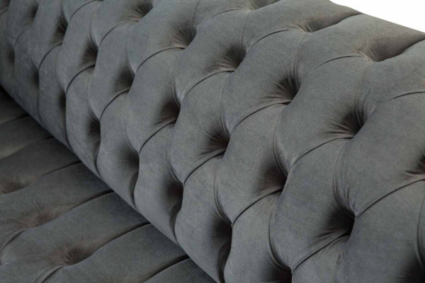 English Chesterfield Sofa Couch Office Furniture Three-Seater Velvet 230cm Gray