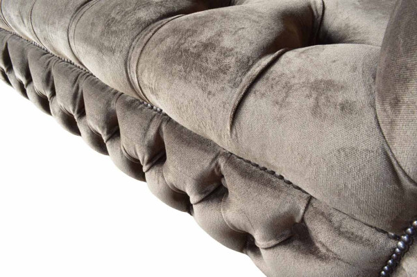 English Chesterfield Sofa Couch Office Furniture Three-Seater Velvet 230cm Taupe