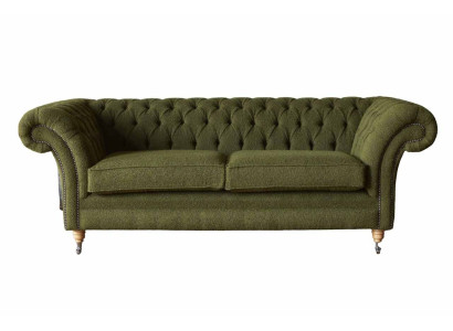 English Chesterfield Sofa Couch Office Furniture Three-seater Velvet 230cm Green