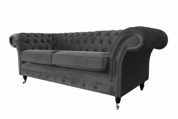 Design Chesterfield Sofa 3-Seater Gray Couch Upholstered Sofas Living Room