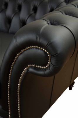 Luxury textile Chesterfield couch sofas upholstery 2-seater black leather
