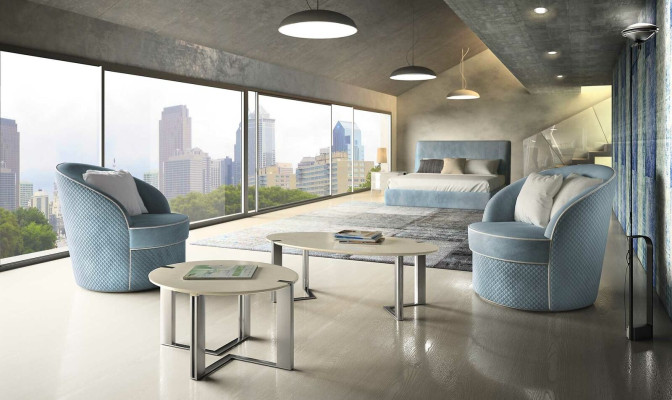 Design sofa armchair couch upholstery luxury textile couches 1-seater blue bedroom
