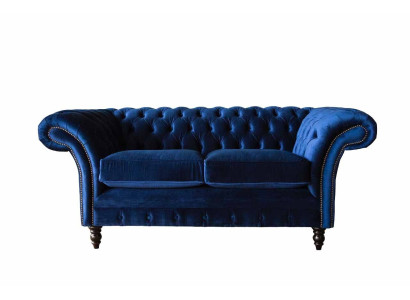 Chesterfield office seating furniture sofa couch 2-seat textile blue