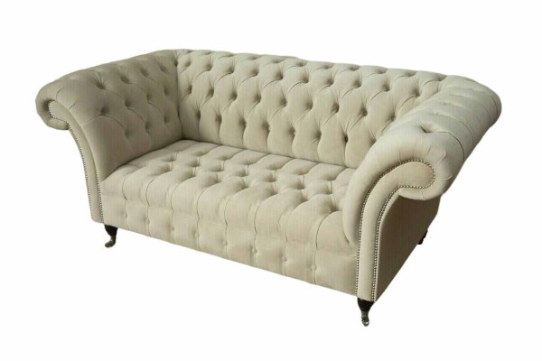 Two-seater couch upholstered sofa, 2 seats, textile fabric, luxury Chesterfield, new