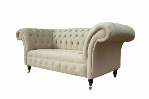 Two-seater couch upholstered sofa, 2 seats, textile fabric, luxury Chesterfield, new