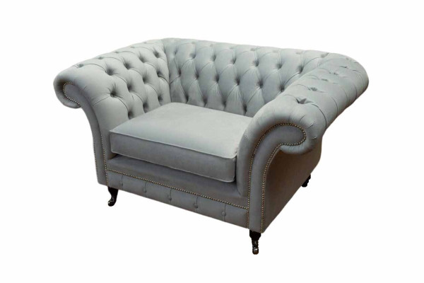 Armchair Upholstered Sofa Textile Chesterfield Couch 1-Seater Gray