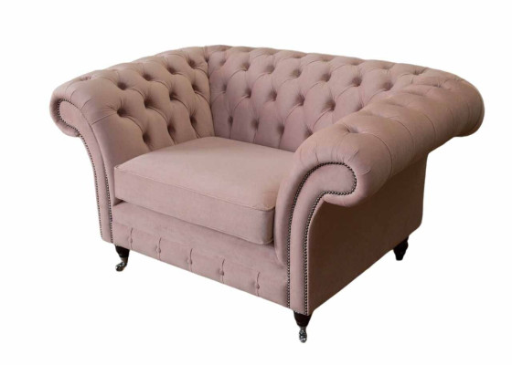 Chesterfield Design Armchair Pink Upholstery Luxury Textile Couch 1 Seater