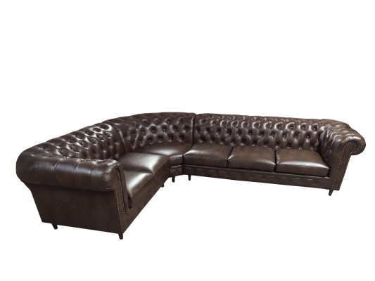 Chesterfield Corner Sofa L-Shape Sofa Brown Luxury Furniture Couch Corner Suite