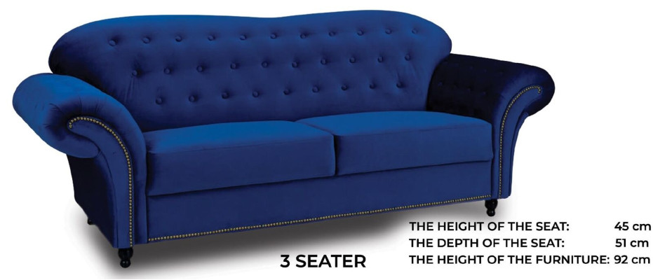 Chesterfield Sofa Set Couch Upholstered Furniture 3+2+1 Velvet Fabric Couches