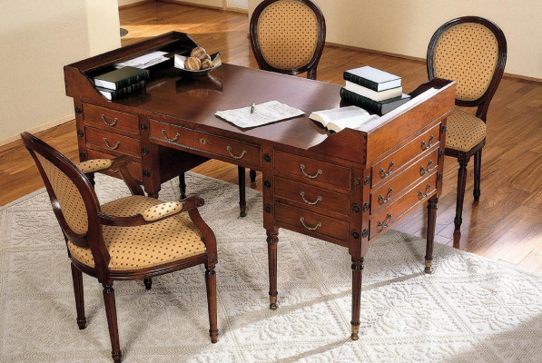 Table with chair, wooden desk, desk with drawers, work table 2-piece set