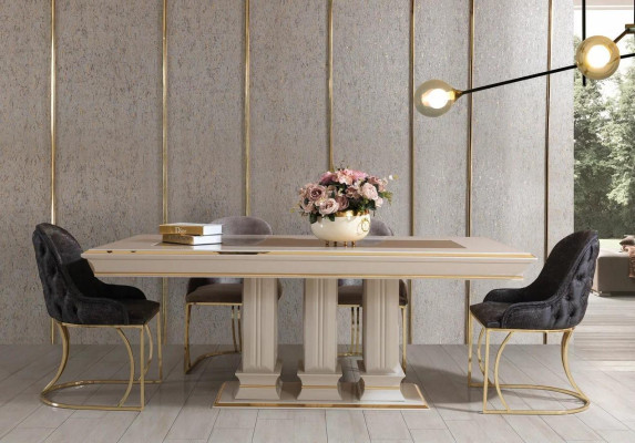 Set group table 6x chairs sideboard with mirror wood dining room design