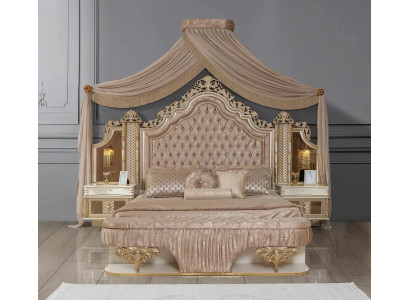 Bedroom set bed 2x nightstands design luxury new 4-piece beige