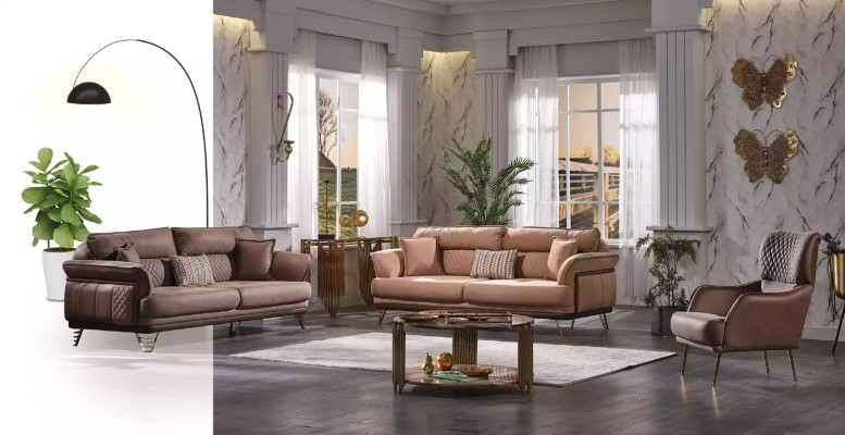 Brown luxury sofa set 3+3+1 seater living room furniture sofas armchair