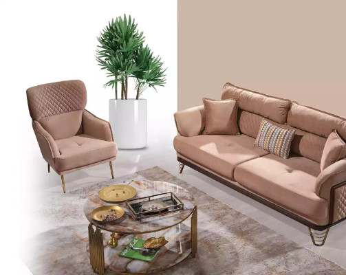 Beige Three-Seater Luxury Sofa Modern Living Room Couches 3-Seater Style