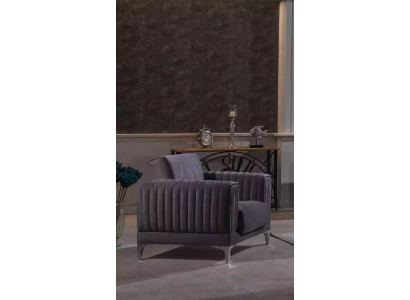 Gray armchair upholstery single-seater living room furniture wood frame textile