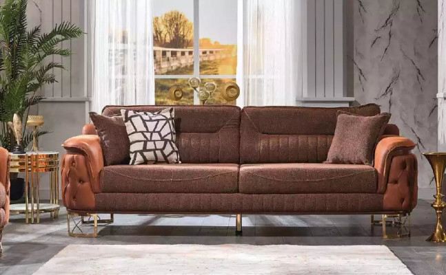 Brown Luxury Chesterfield Sofa 3-Seater Leather Couch Sofas Modern Style