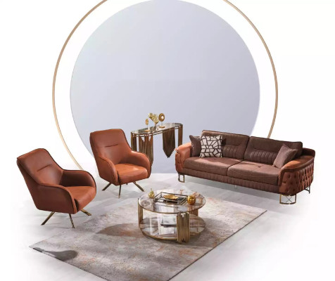 Brown Luxury Chesterfield Sofa 3-Seater Leather Couch Sofas Modern Style