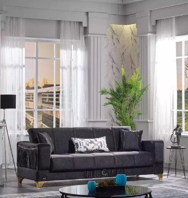 Black sofa set 3+3+1 seater couches fabric seating furniture armchair sofa