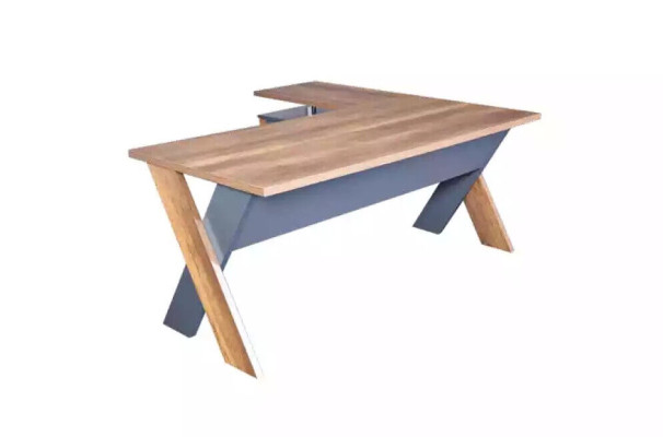 Desk, coffee table, bookshelf, study, office, modern, brown