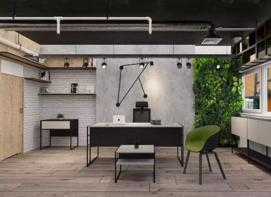 Office bookshelf wood study shelf furniture gray wood metal