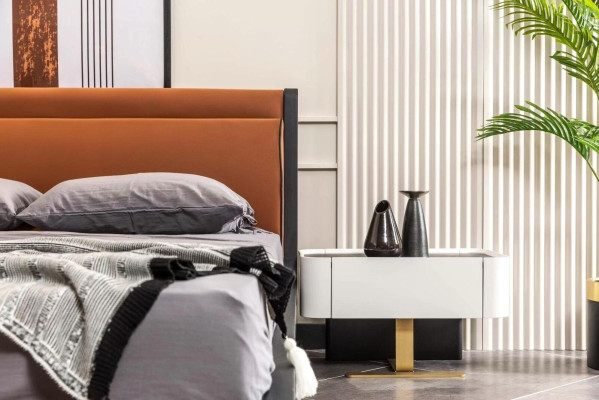Complete bedroom double bed bed nightstands orange console 5-piece set