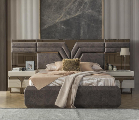 Bedroom set double bed bed nightstands set 3-piece gray modern