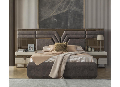 Bedroom set double bed bed nightstands set 3-piece gray modern