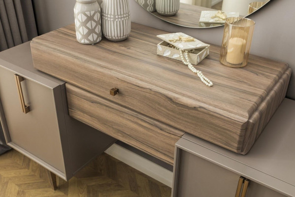 Dressing table console table stool vanity table wood gray mirror set