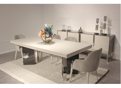 Dining Room Design Set 6 pcs Design Dining Table with 4x Chairs Modern Sideboard