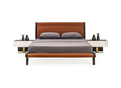 Double bed set, bedroom, bedside tables, 3-piece, orange, modern