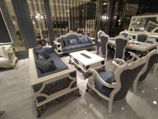 Designer living room set: 2x sofas, stylish armchair, luxury living room set