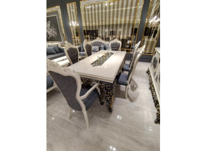 Glamorous Dining Room Set Dining Table + 6x Chairs + Sideboard with Mirror 8 pcs