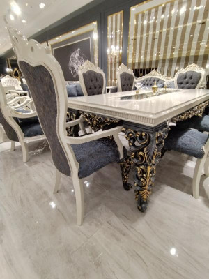 Glamorous Dining Room Set Dining Table + 6x Chairs + Sideboard with Mirror 8 pcs