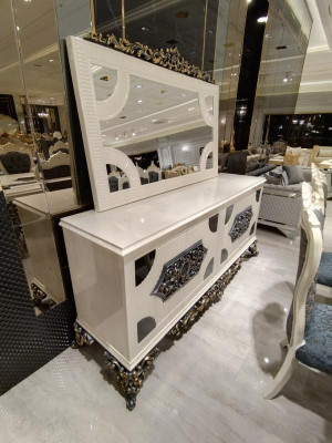 Glamorous Dining Room Set Dining Table + 6x Chairs + Sideboard with Mirror 8 pcs