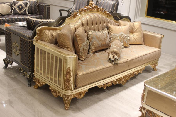 Sofa set 3+3-seater living room set design sofa gold Chesterfield textile new