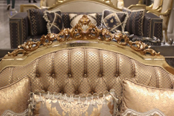 Sofa set 3+3-seater living room set design sofa gold Chesterfield textile new