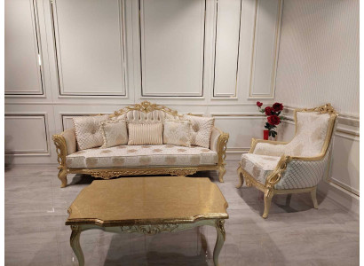 Sofa set 3+1 seater armchair table with carved legs coffee table
