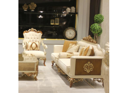 Luxury 3-Seater Sofa Living Room Furniture Elegant Sofa 3-Seater Textile Beige