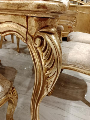 Classic Dining Table 200x110cm Gold Luxury Wood Table Dining Kitchen New Design Tables
