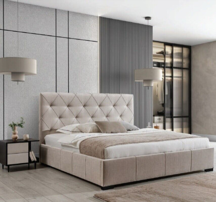Luxurious upholstered bed high headboard bedroom furnishings