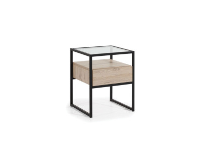 Bedroom Modern Nightstand Glass Top Metal Frame Wood Furniture