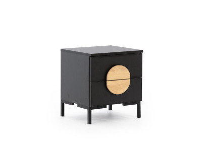 Black nightstand designer bedside table with 2 drawers wooden furniture