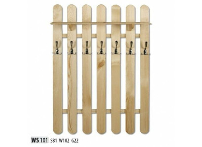 Wardrobe cabinet with 7 hooks, wooden wall panel corridor.