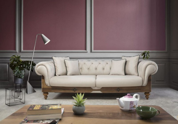 Classic sofa set 3-seater + armchair Chesterfield designer furniture