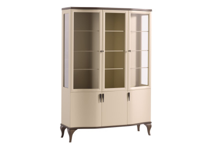 Showcase Glass Cabinet Luxury Sideboard Display Case Living Room Beige Wood New